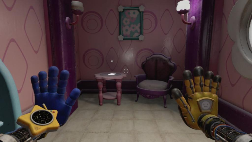 Note on small table next to armchair with picture of flowers on wall above inside Lovebraids' home