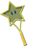 The Star Racket, a yellow tennis racket with the head shaped like a star.