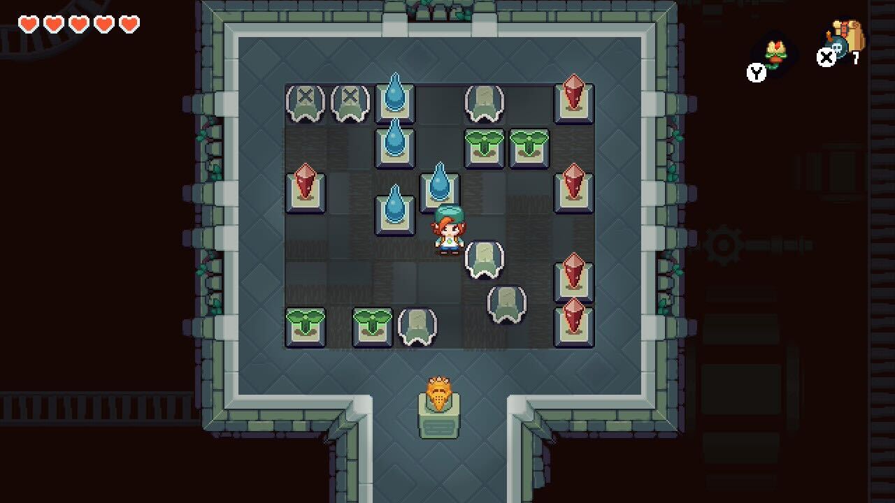Nia stands in the middle of a square room. A bunch of statues with various designs litter a checkboard floor.