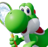 Yoshi, a green dinosaur holding a racket.