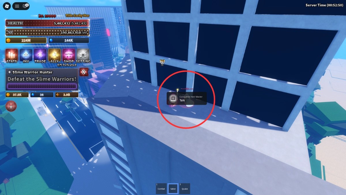 Location of the Conqueror Haki Trainer NPC on the Shibuya Station Island in Sailor Piece Roblox experience.