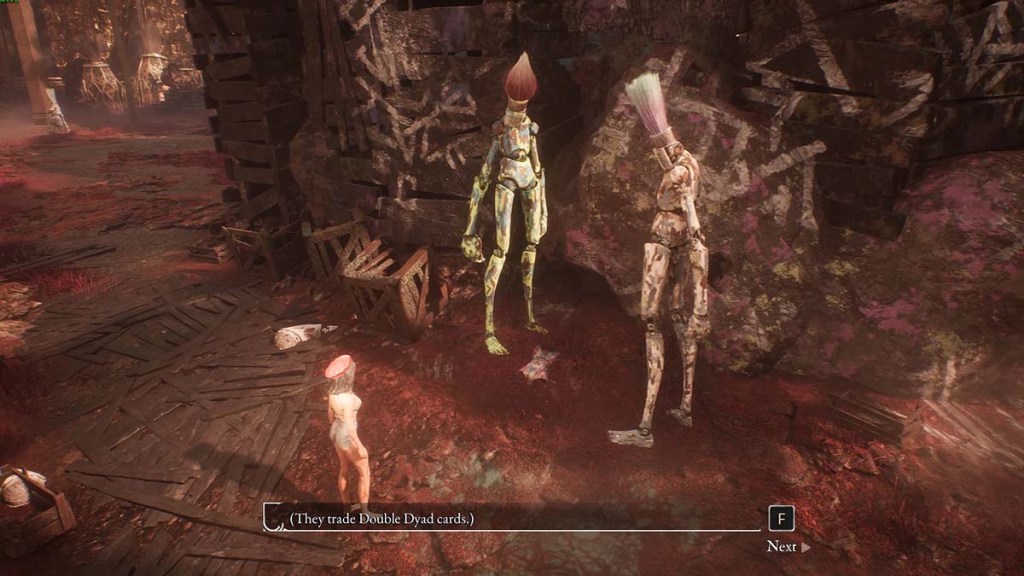 Gestrals playing Double Dyad, a reference to Final Fantasy VIII's Triple Triad.