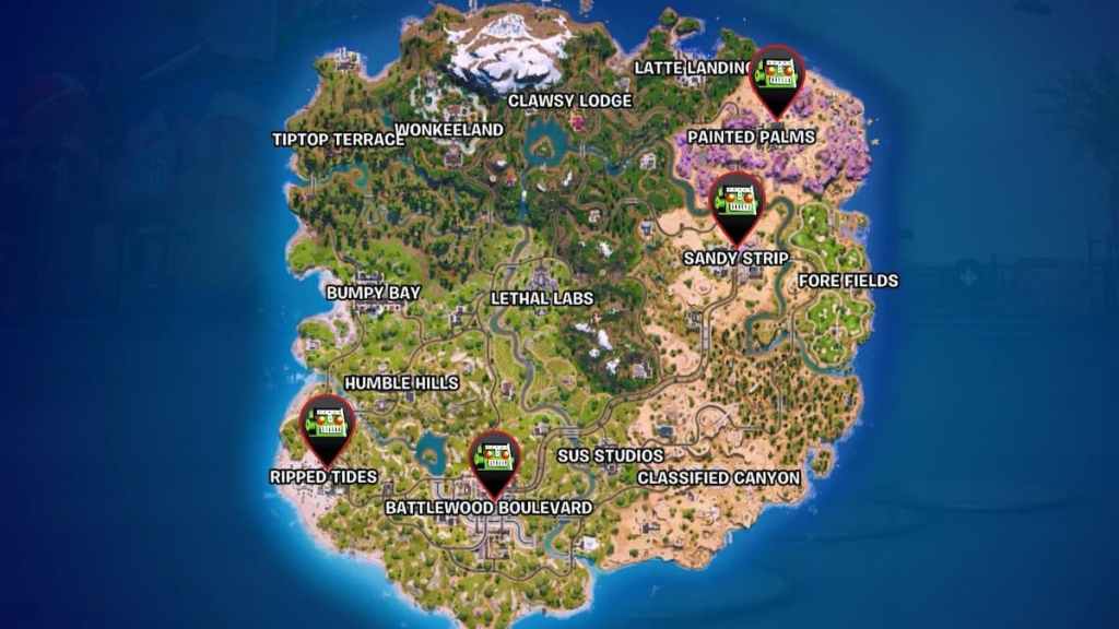 Dumpster map locations marked in fortnite