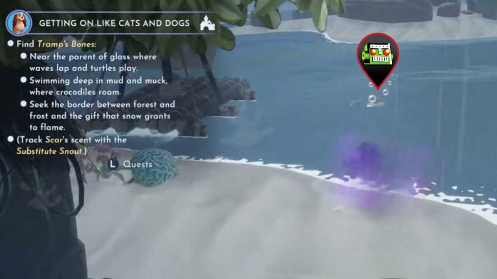 First tramp bone marked in water in disney dreamlight valley