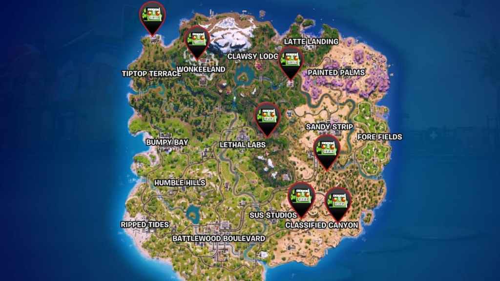 Flusher map locations marked in fortnite