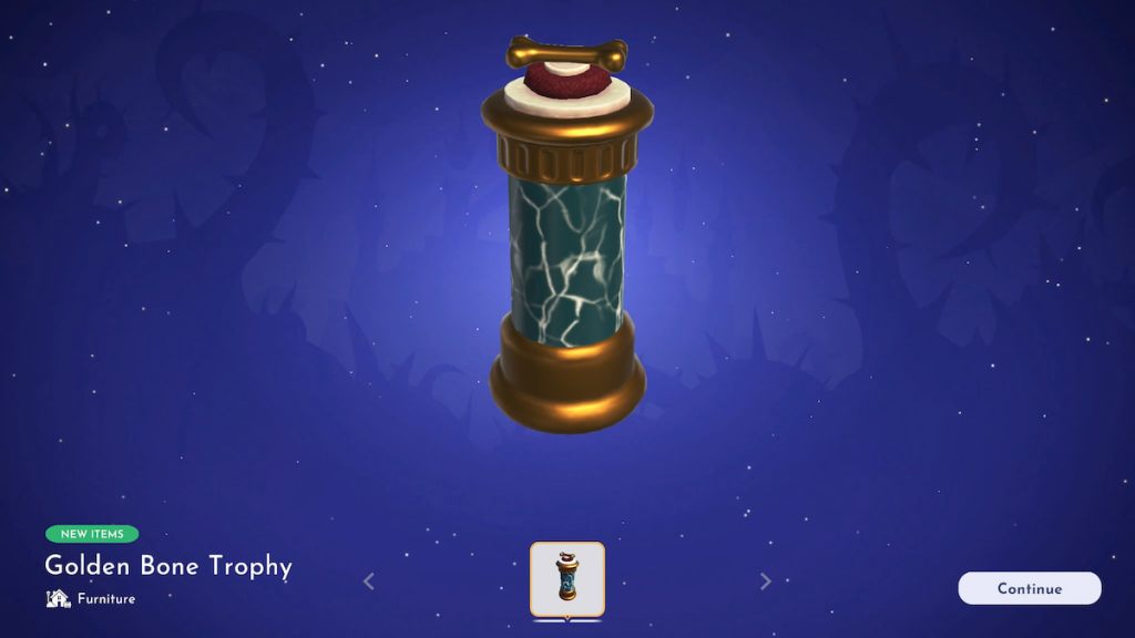 Unlocked golden bone trophy in disney dreamlight valley