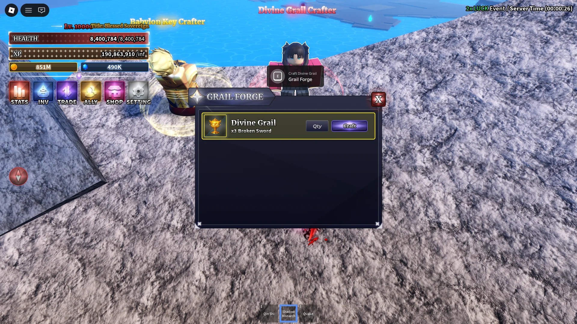 How to craft the Divine Grail item, used to summon the Gilgamesh boss, using Broken Swords in Sailor Piece Roblox experience.