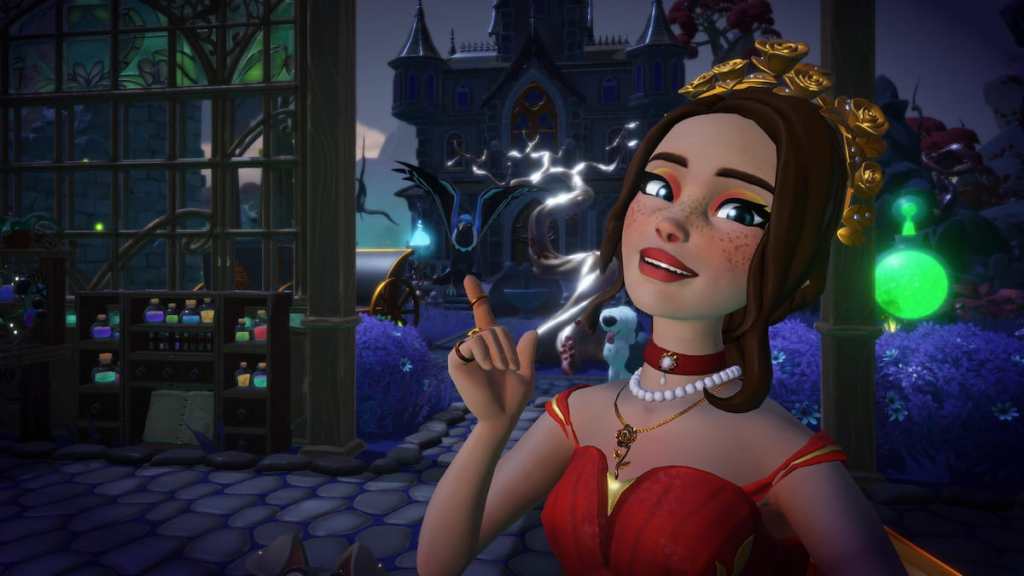 Pointing at raven flying around in disney dreamlight valley