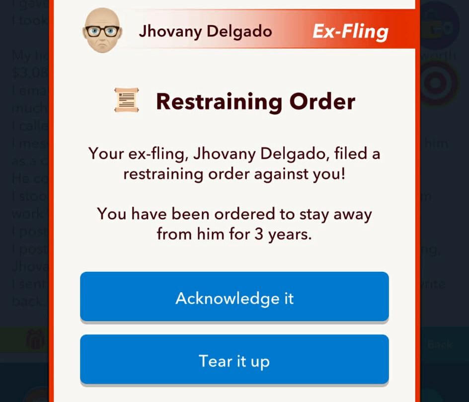 A restraining order in bitlife