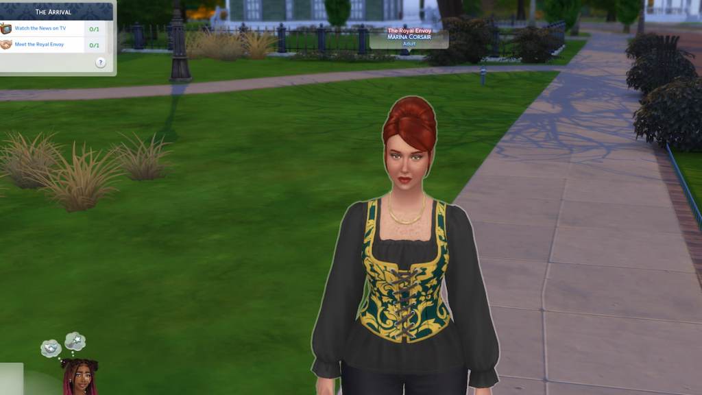 Royal envoy standing on street in the sims 4