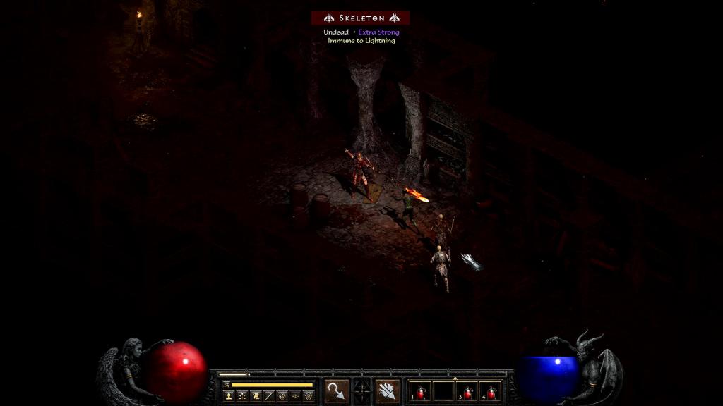 Fighting skeletons in Chaos Runs of Diablo 2 Resurrected
