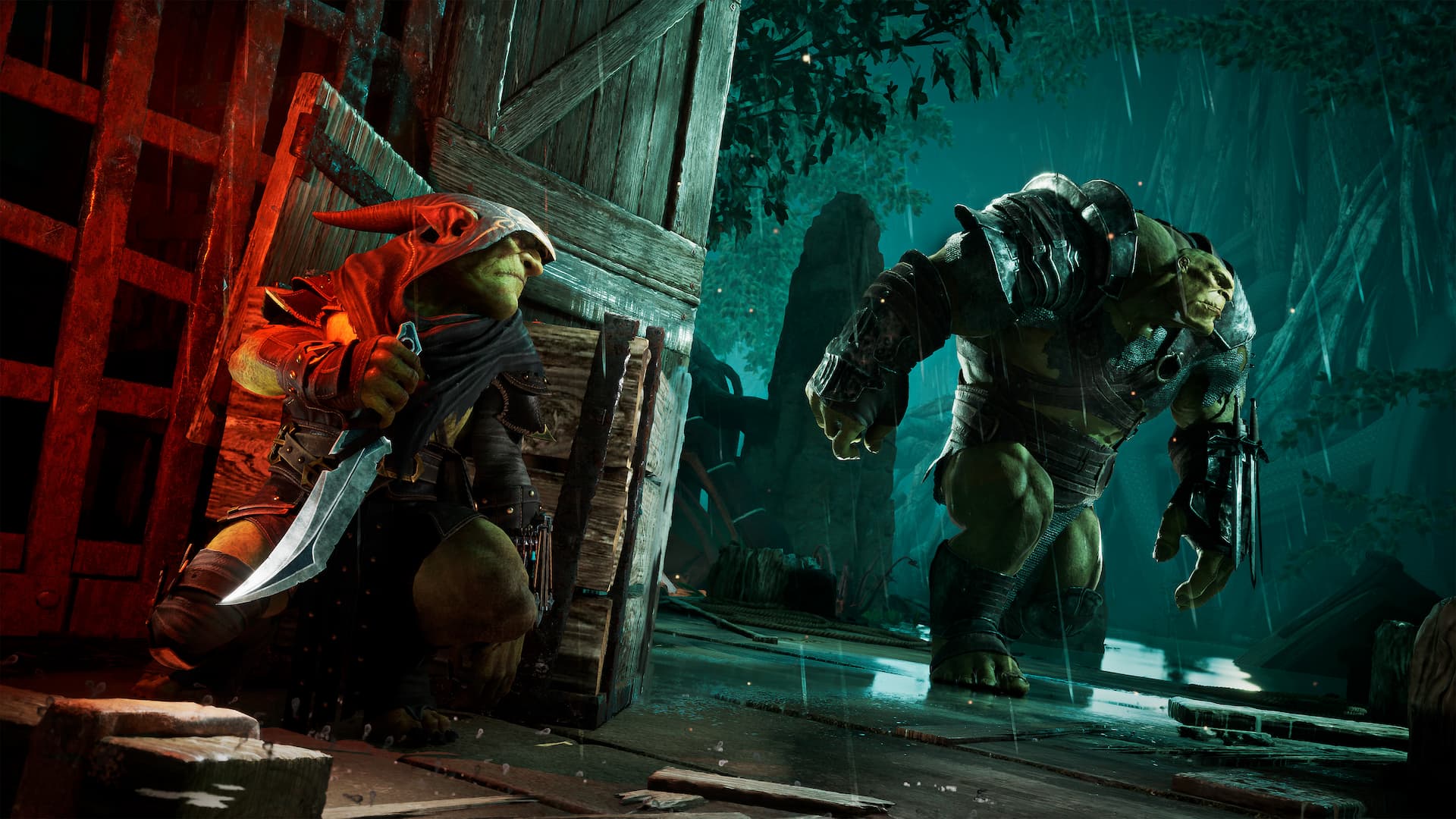 Styx waiting for an enemy behind a barrel in Styx: Blades of Greed.