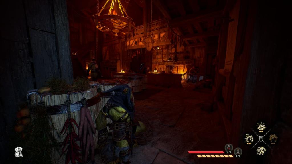 Styx hiding behind cover in Styx: Blades of Greed. 