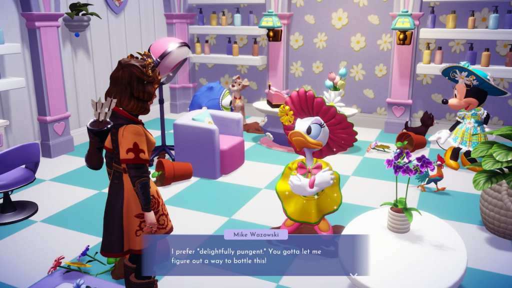 Talking to Mike, Daisy, Minnie, and Tramp in Daisy's house in disney dreamlight valley