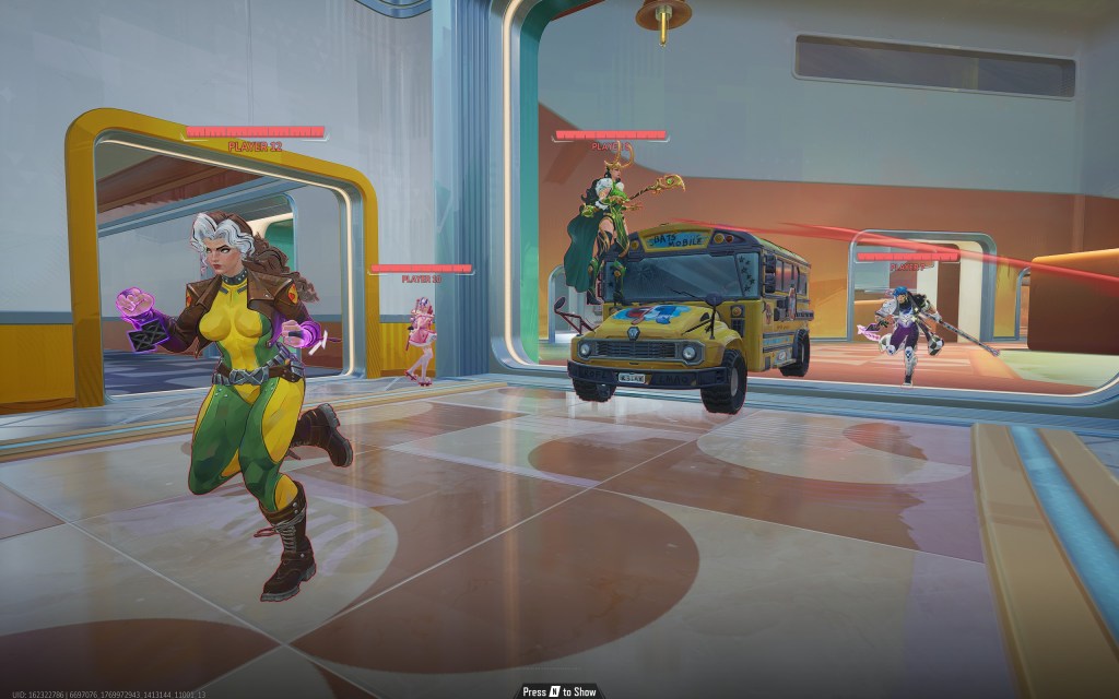 A team running by bus convoy in marvel rivals