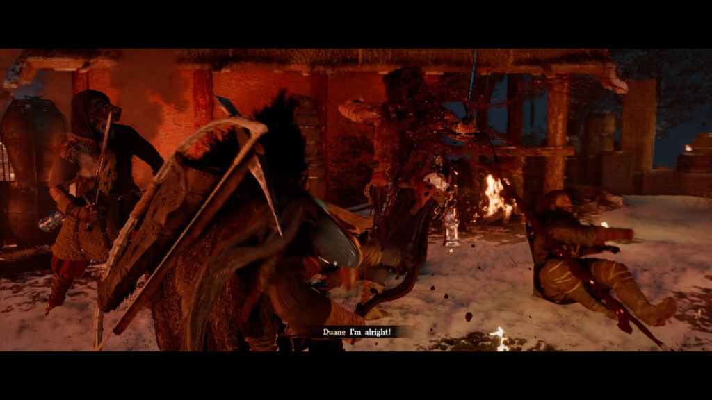 A huge brawl happening in the snow in Crimson Desert. 