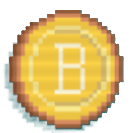 A gold coin with a giant white B in the middle