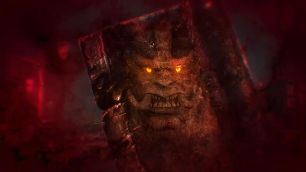 The Butcher sees himself in the reflection of a bloodied axe in Diablo 4.