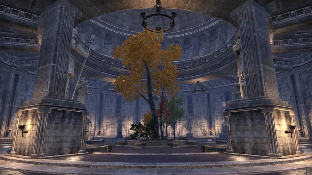 The ample interior of the Grand Gallery of Tamriel, available in the Gold Coast Bazaar.