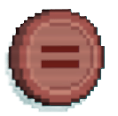 A red coin with an equal sign in the middle
