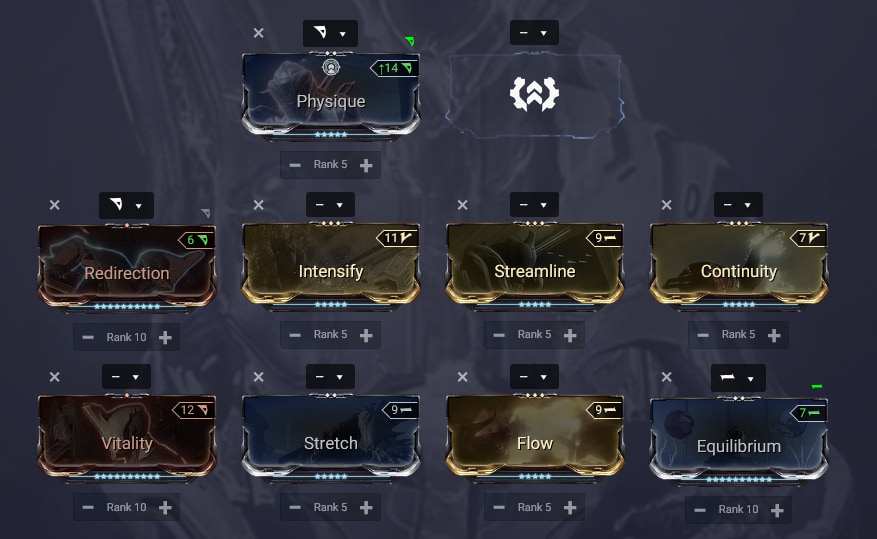 A Zero-Forma Follie build with Physique, Redirection, Intensify, Streamline, Continuity, Vitality, Stretch, Flow, and Equilibrium