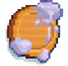 An orange coin with glue that looks like soap suds on it.