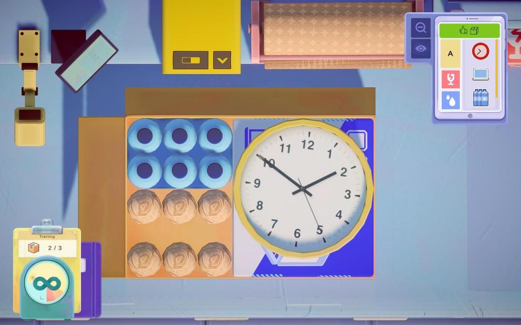 A screenshot from Packing life shows a top-down view of an open carboard box with a clock, water bottles, and other items.