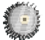 A silver coin that resembles a circular saw