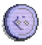 A purplish silver coin with a raccoon head in the middle