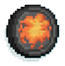A black coin from RACCOIN with a red lava splatter in the middle