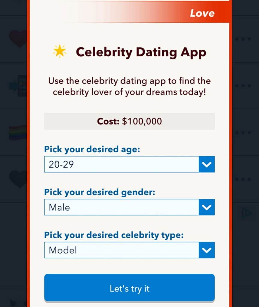 Celebrity dating app in bitlife