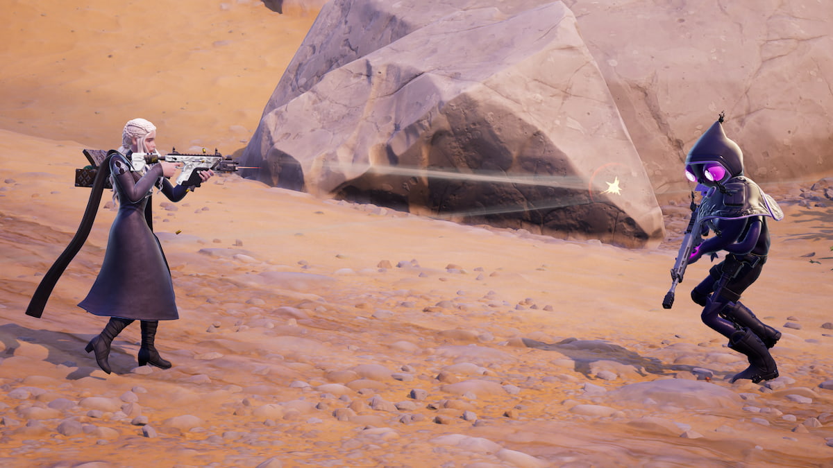 Dany shooting at dread punisher squibbly in fortnite