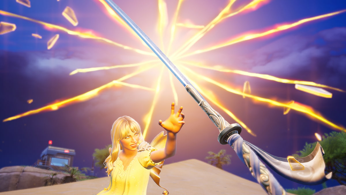 Grabbing a sword from a rift anomaly in fortnite