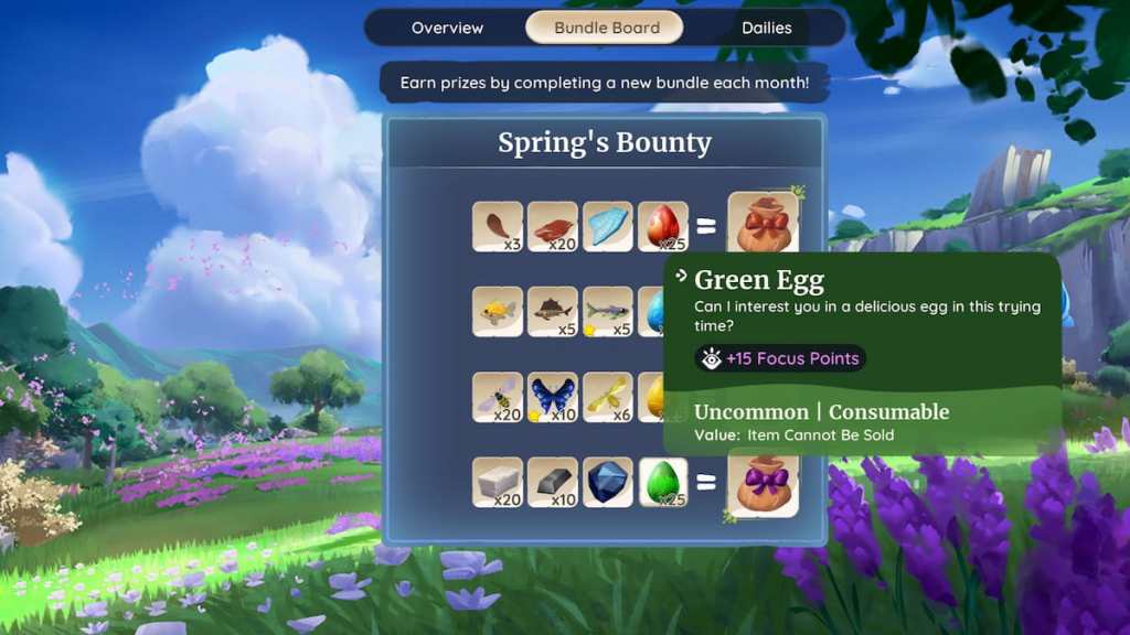 Green eggs bundle in palia