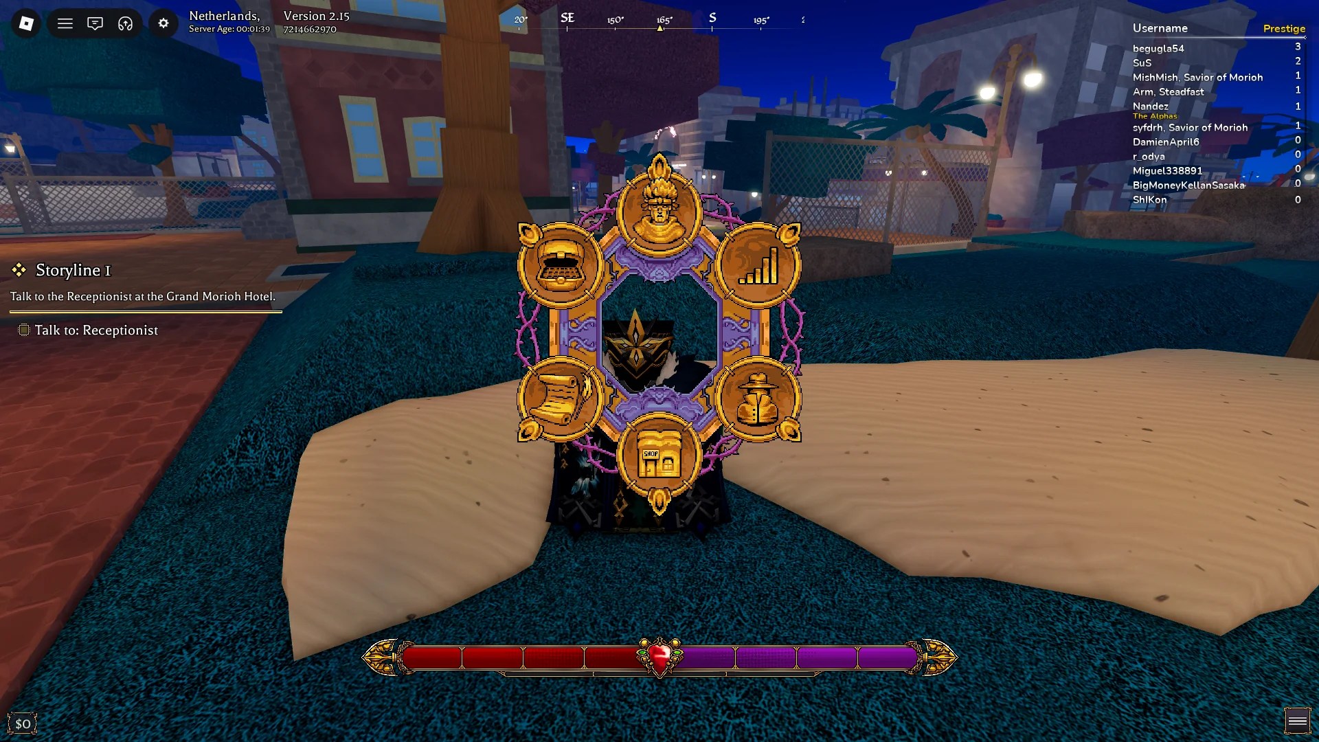 How to open the Gang menu in Bizarre Lineage Roblox experience.