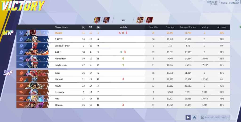 Marvel Rivals throwing scoreboard