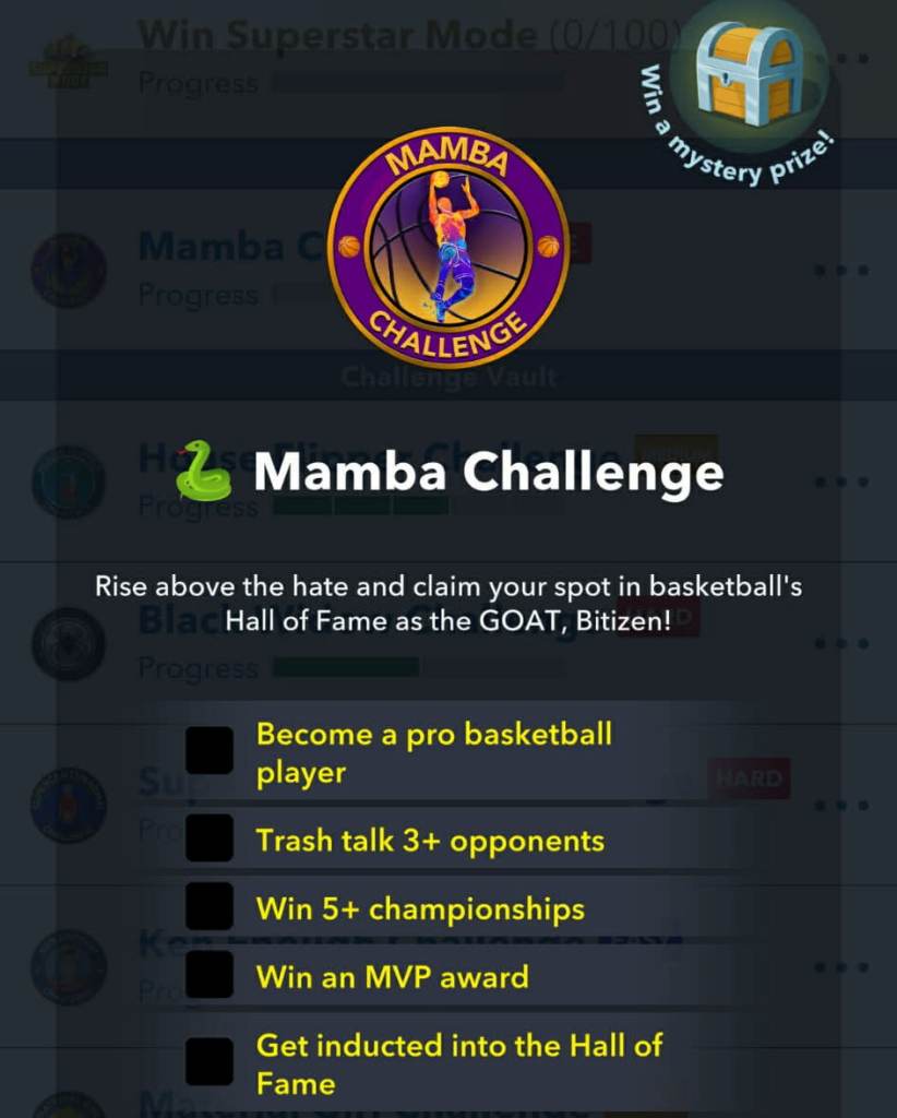 Mamba challenge goals in bitlife