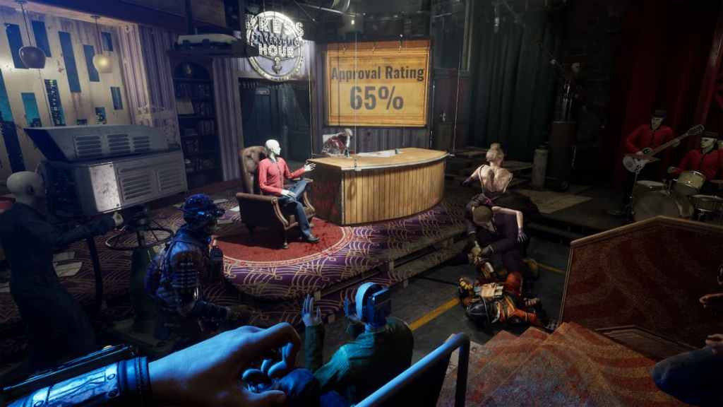Television studio with mannequins in Outlast Trials. 