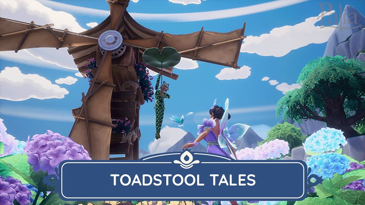 Toadstool tales update art featuring player looking at windmill in palia