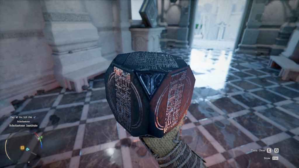 Sealed Abyss Artifact in Kliff's hand in a research institute in Crimson Desert. 