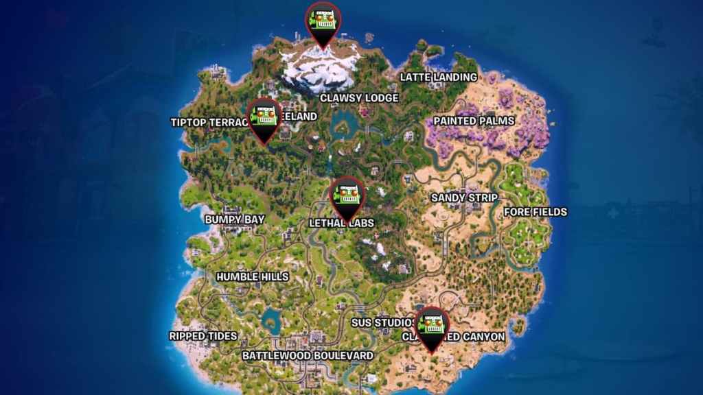 Signs of the seven map locations in fortnite