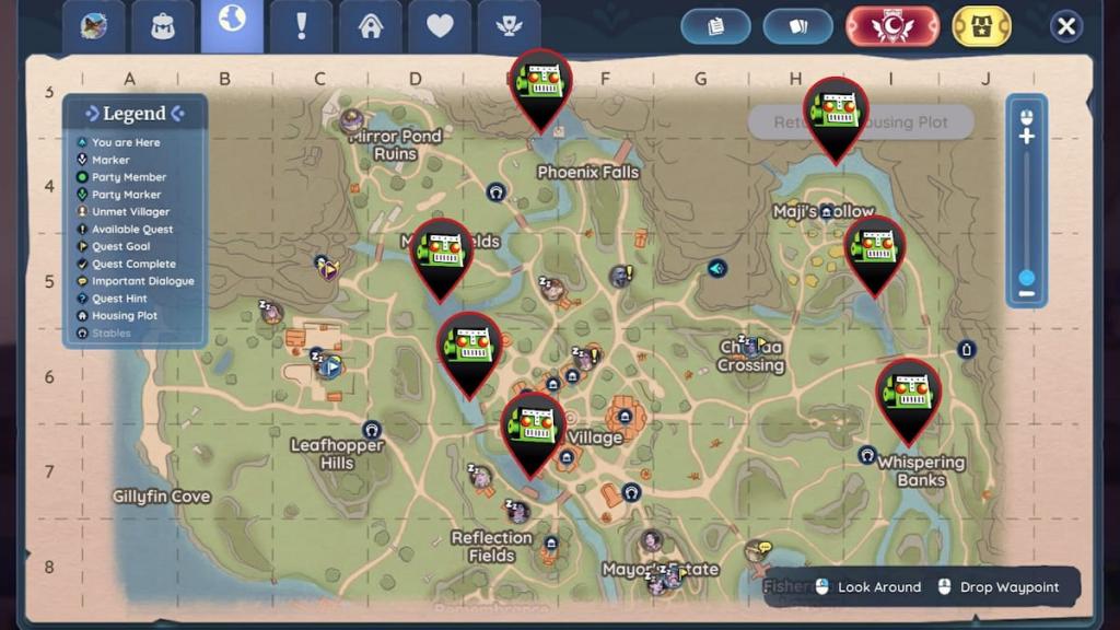Rivers Kilima Grayling map locations marked in Palia