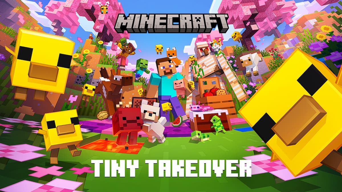 Tiny takeover update art with lots of baby mobs in minecraft