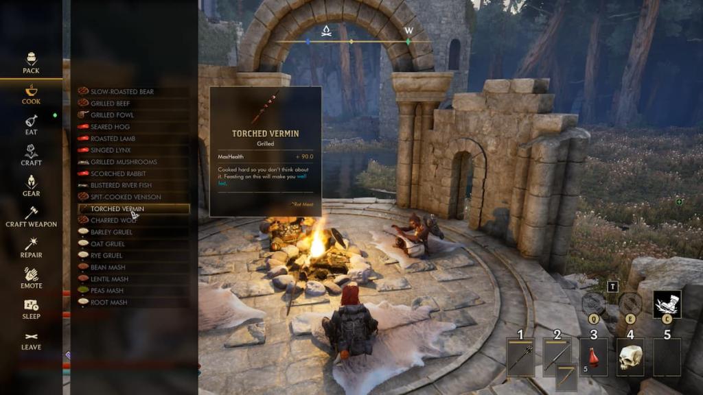 Characters sitting in ancient ruins in Wyldheart. 