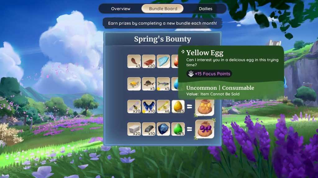 Yellow egg in spring's bounty bundle in palia