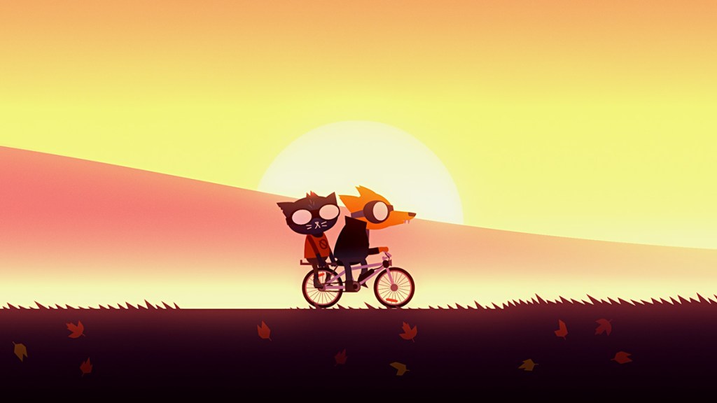 Two characters cycling in Night in the Woods