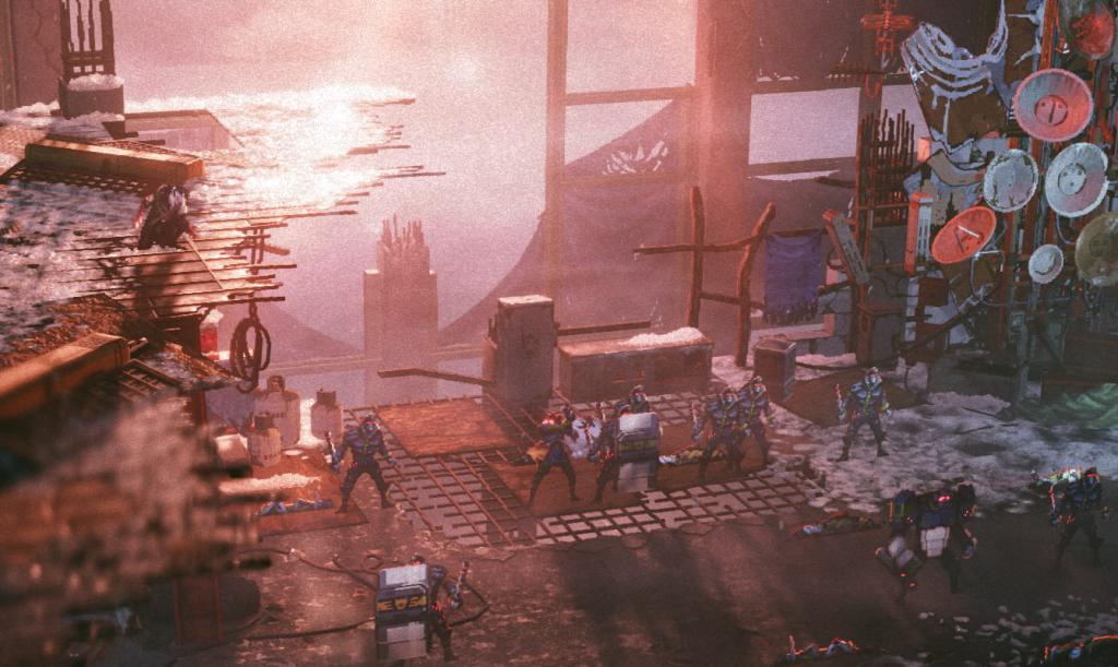 REACH overlooks a group of police-type enemies in REPLACED