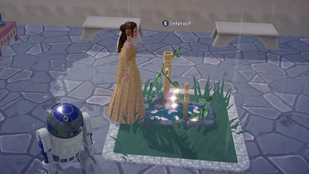 Looking at bamboo fountain in disney dreamlight valley
