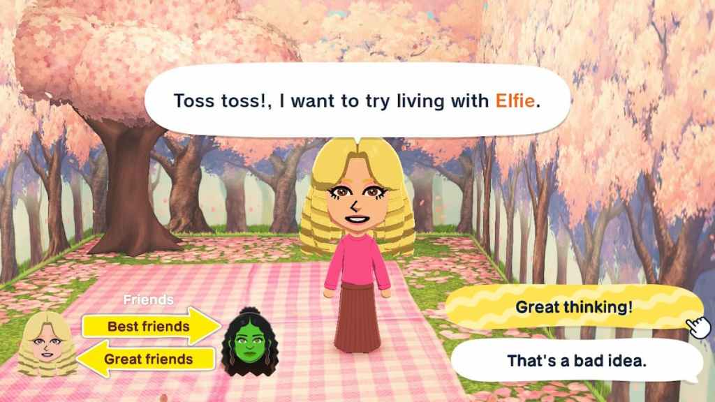 Mii asking to move in with another Mii in tomodachi life living the dream