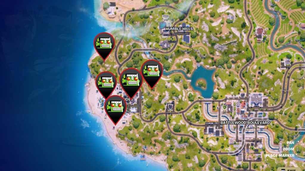 All five ripped tides chaos cube map locations marked in fortnite